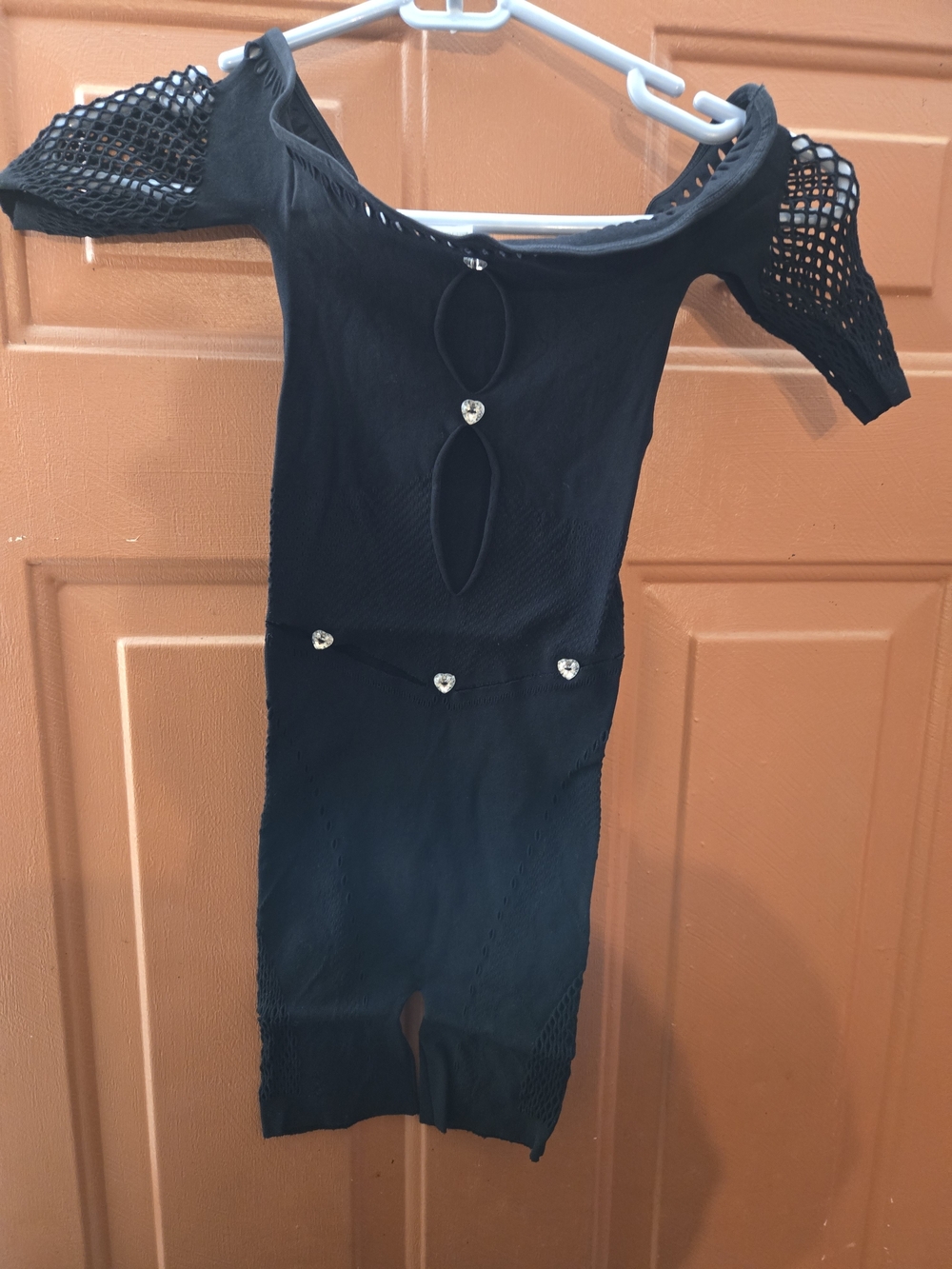 Black Mesh Sleeve Bodycon Mini Dress with Heart Buttons